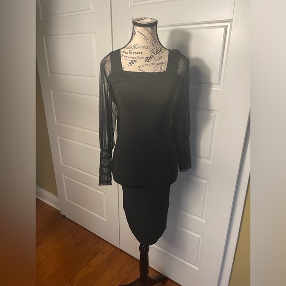 Mango MNG Black Sheer-Sleeve Bodycon Dress Size Small - Picture 6 of 12